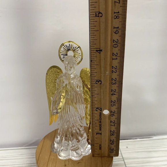 Vintage Taiwan Gold Tone Clear Acrylic Angel Figure Ornament - Picture 6 of 6